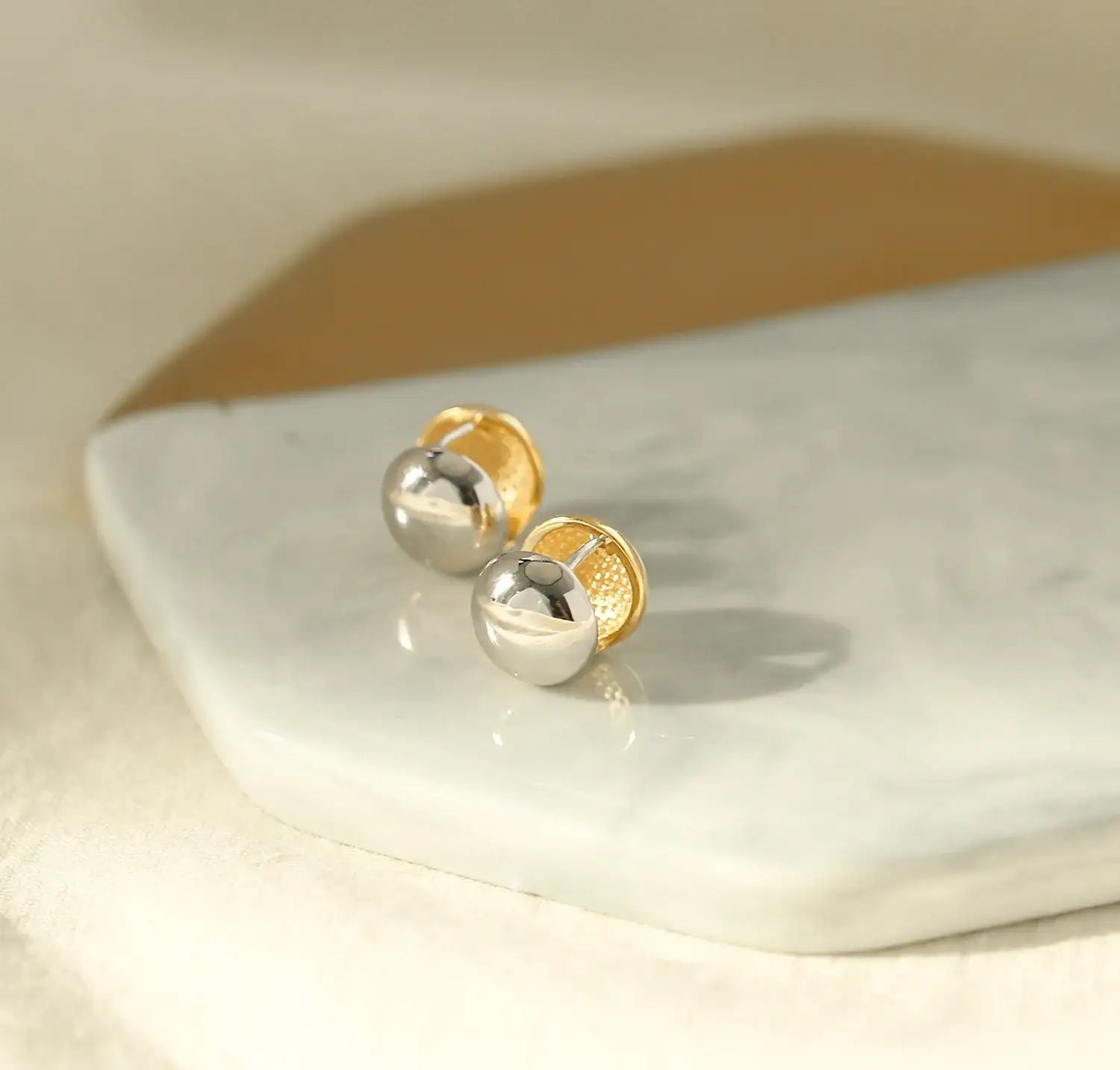 OST - Volume Double Sided Mini Round One Touch Silver Earrings - OST - Jewelry - Harumio