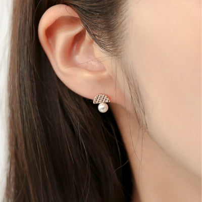 OST - Half Moon Cut 5mm Pearl Women's Earrings