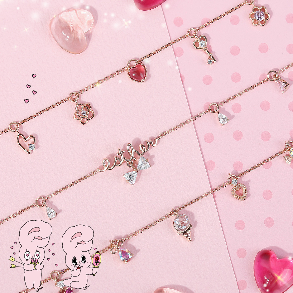 Clue X Esther Bunny - Lovely Esther Bunny Heart Silver Bracelet