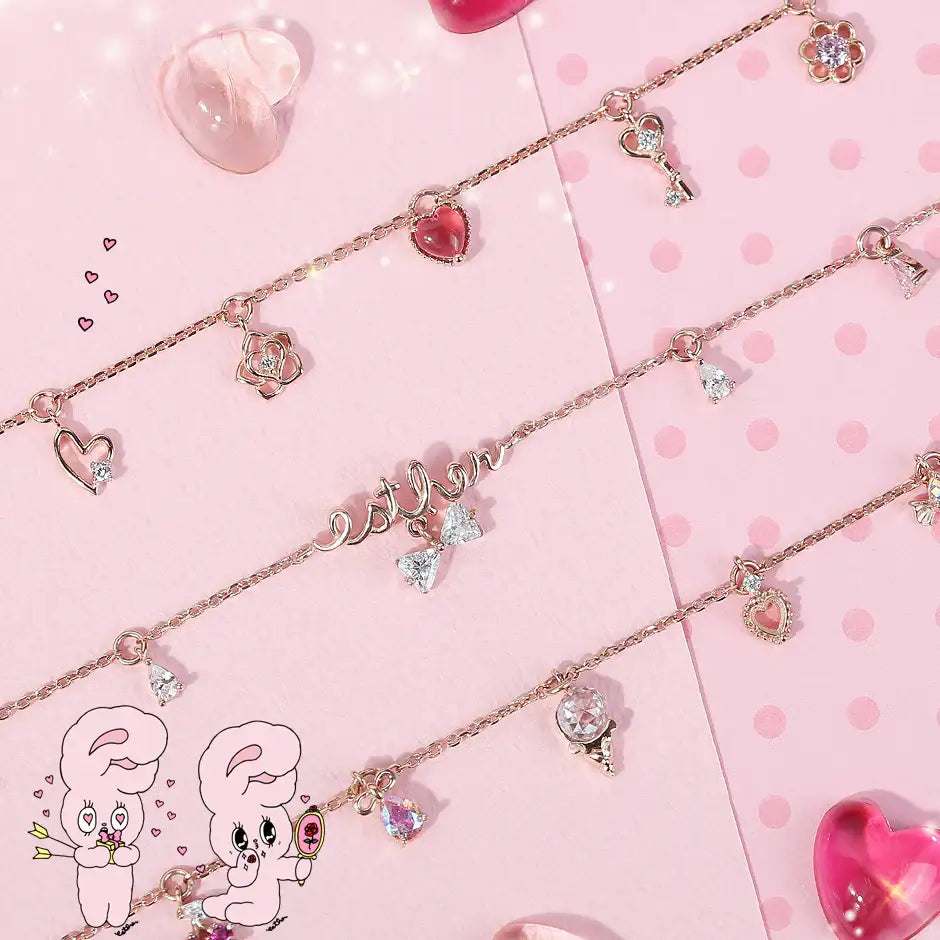 Clue X Esther Bunny - Lovely Esther Bunny Heart Silver Bracelet - CLUE - Accessories - Harumio