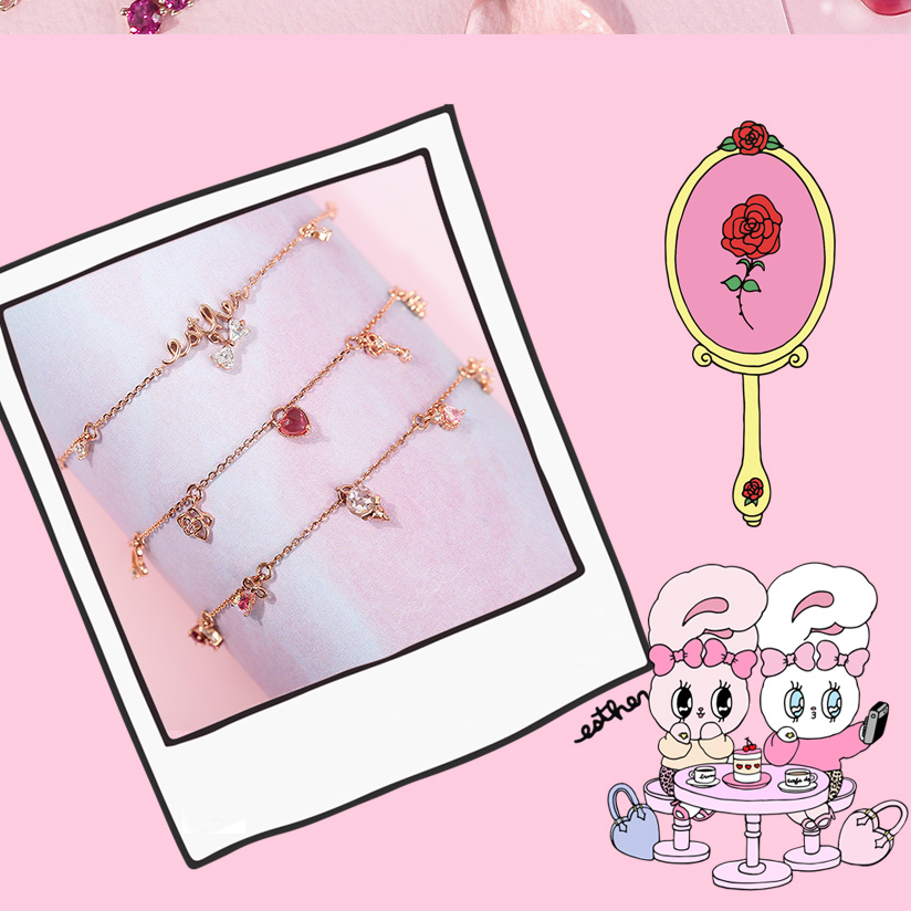 Clue X Esther Bunny - Lovely Esther Bunny Heart Silver Bracelet