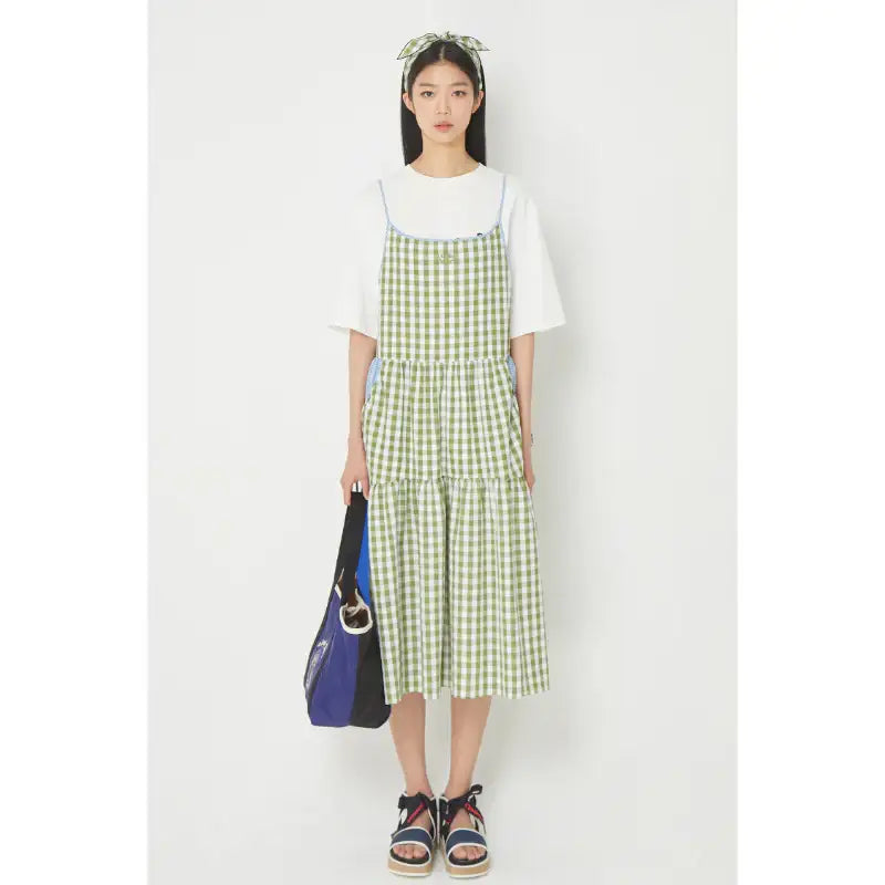 Common Kitchen X Lucky Chouette - A Lucky Table Check Dress - Common Kitchen X Lucky Chouette - Clothes - Harumio