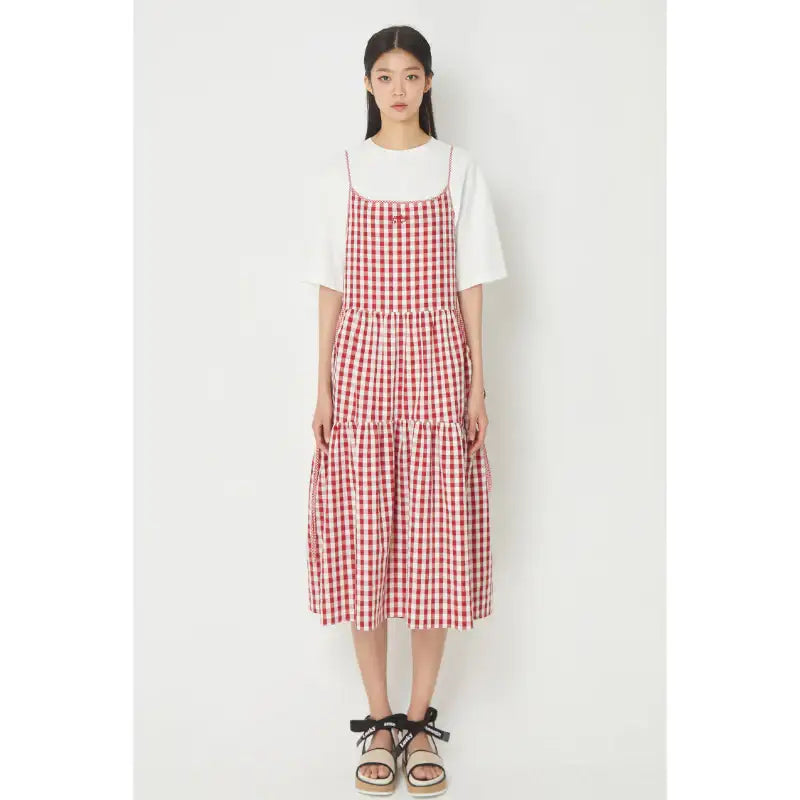 Common Kitchen X Lucky Chouette - A Lucky Table Check Dress - Common Kitchen X Lucky Chouette - Clothes - Harumio
