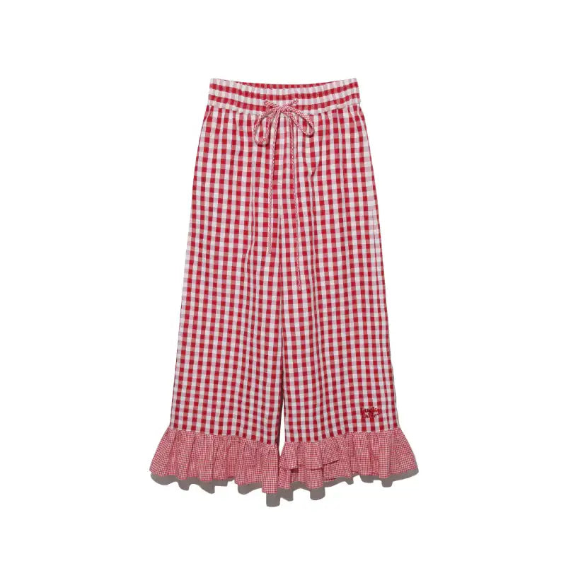 Common Kitchen X Lucky Chouette - A Lucky Table Check Banding Pants - Common Kitchen X Lucky Chouette - Clothes - Harumio