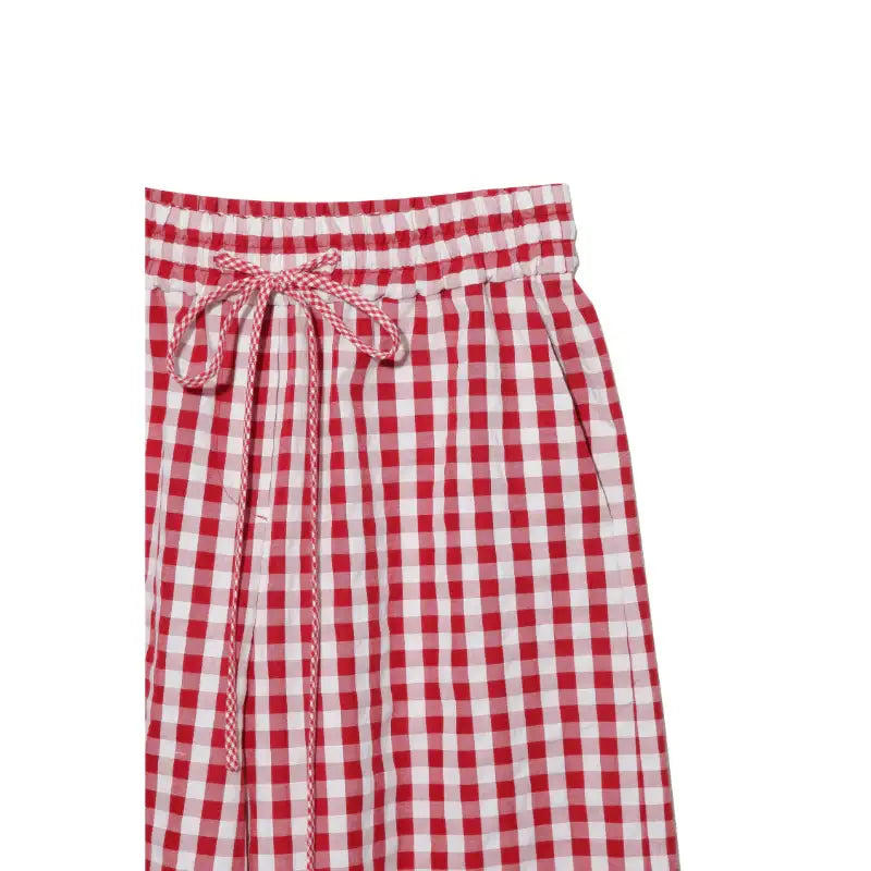 Common Kitchen X Lucky Chouette - A Lucky Table Check Banding Pants - Common Kitchen X Lucky Chouette - Clothes - Harumio