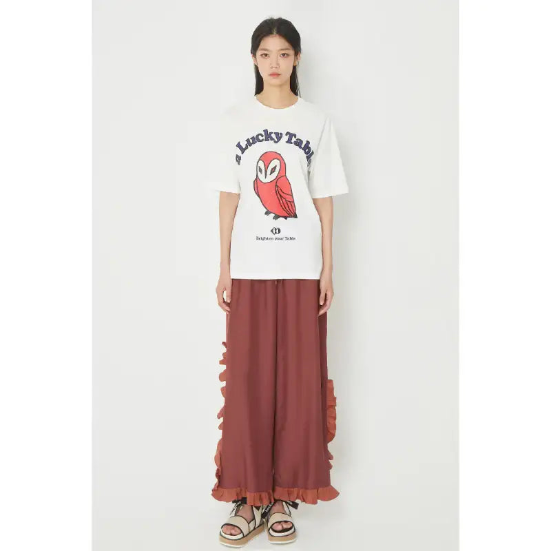 Common Kitchen X Lucky Chouette - A Lucky Table Waist Banding Ruffle Pants - Common Kitchen X Lucky Chouette - Clothes - Harumio