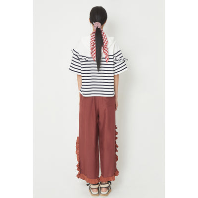 Common Kitchen X Lucky Chouette - A Lucky Table Ruffle Detail Stripe Hoody T-Shirt