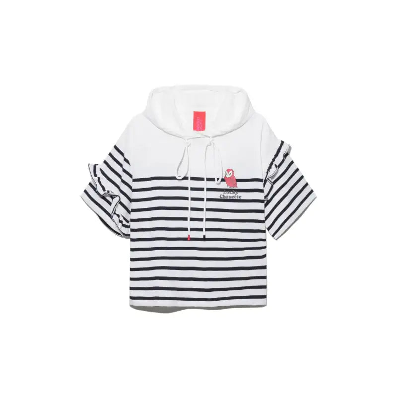 Common Kitchen X Lucky Chouette - A Lucky Table Ruffle Detail Stripe Hoody T-Shirt - Common Kitchen X Lucky Chouette - Clothes - Harumio