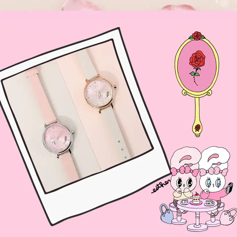 Clue X Esther Bunny - Shy Esther Bunny Ivory Leather Watch - CLUE - Accessories - Harumio