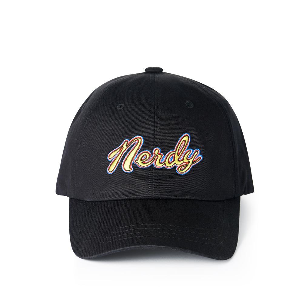 Nerdy - Washed Multi Color Embroidery Ball Cap - Black