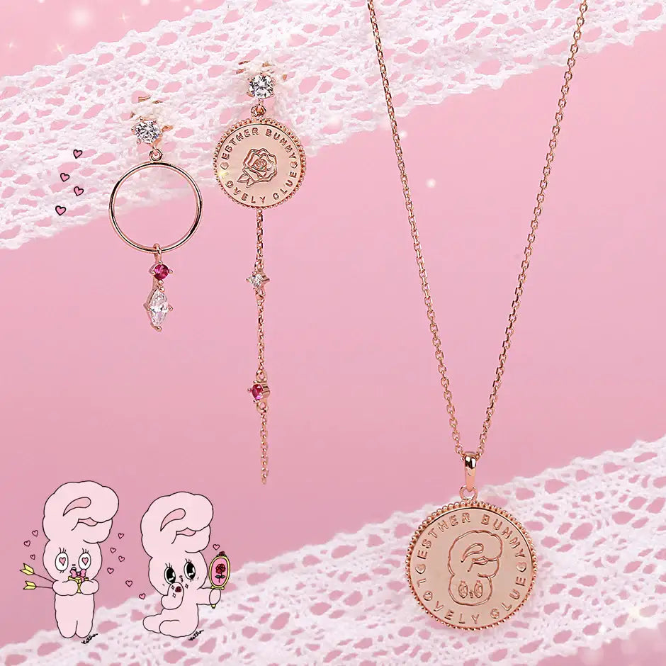 Clue X Esther Bunny - Roseholic Unbalanced Coin Silver Necklace - CLUE - Accessories - Harumio