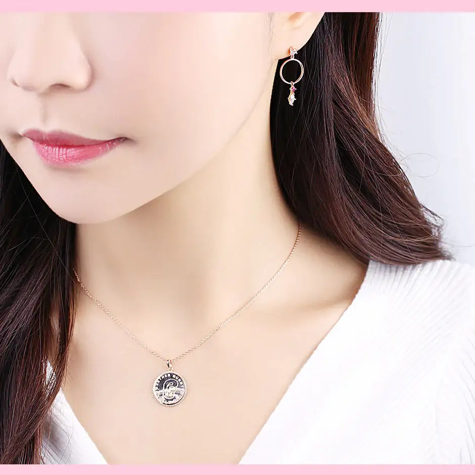 Clue X Esther Bunny - Roseholic Unbalanced Coin Silver Necklace - CLUE - Accessories - Harumio