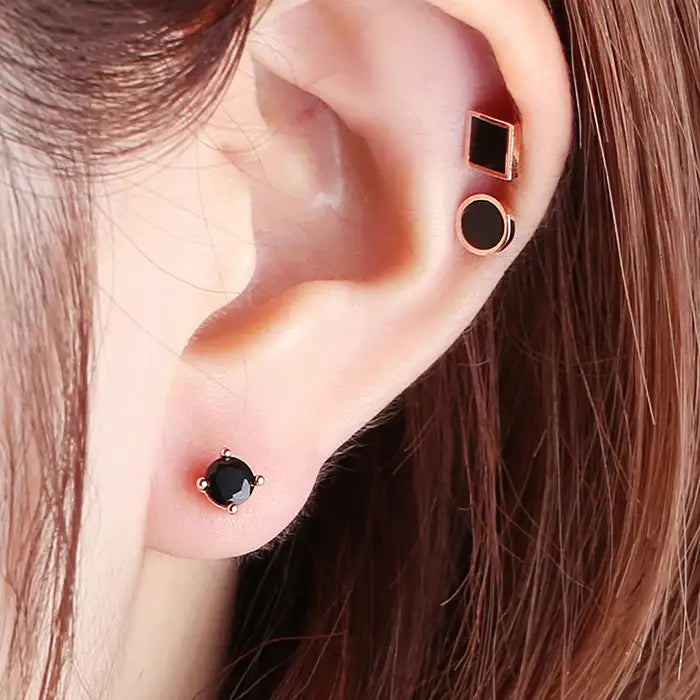 OST - Elegant Black Ear Piercing Set - OST - Jewelry - Harumio