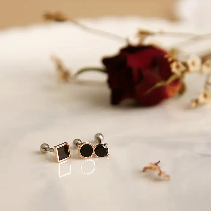 OST - Elegant Black Ear Piercing Set - OST - Jewelry - Harumio