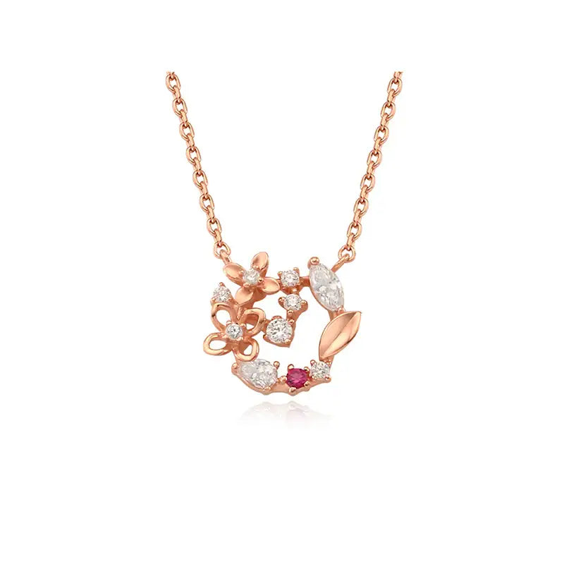 OST - July Birthstone Ruby Hydrangea Birth Flower Necklace - OST - Jewelry - Harumio