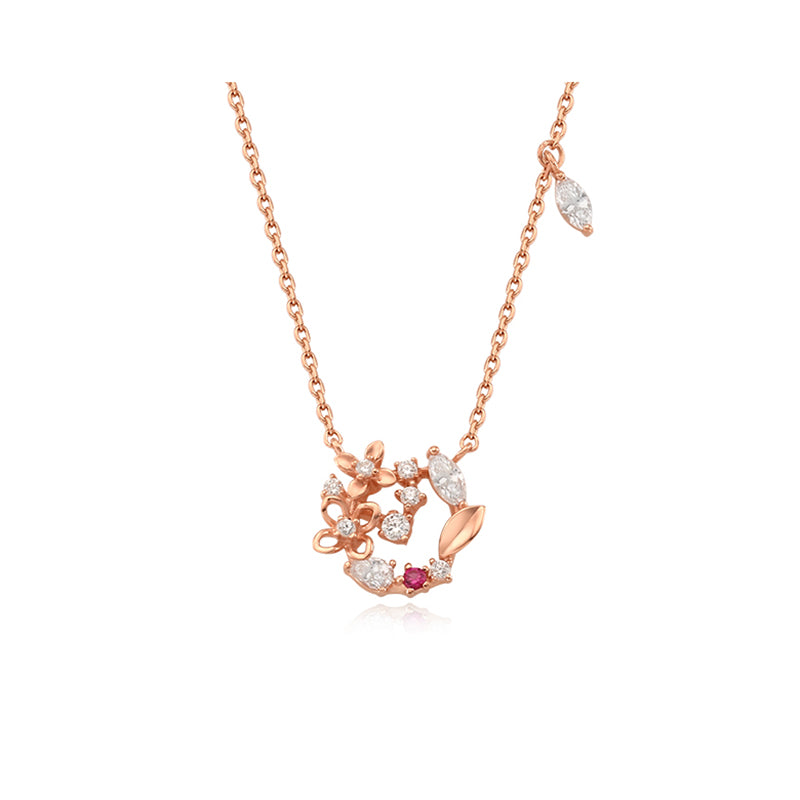 OST - July Birthstone Ruby Hydrangea Birth Flower Necklace