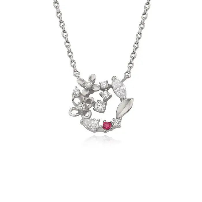 OST - July Birthstone Ruby Hydrangea Birth Flower Necklace - OST - Jewelry - Harumio