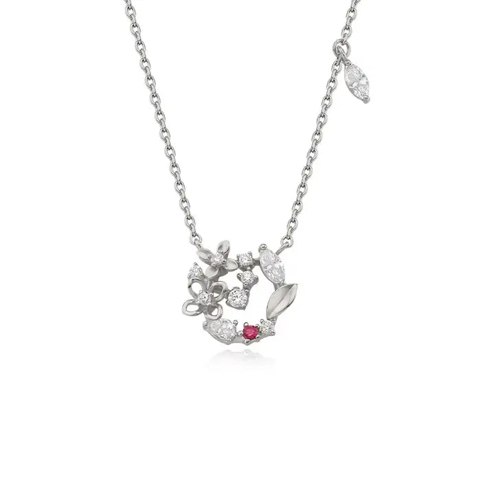 OST - July Birthstone Ruby Hydrangea Birth Flower Necklace - OST - Jewelry - Harumio