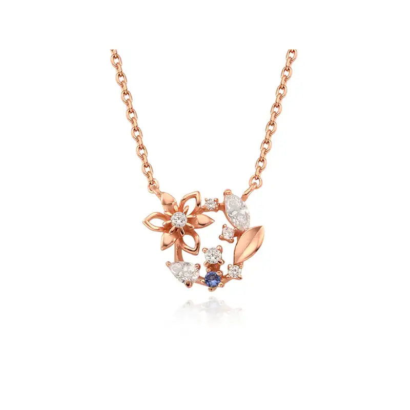 OST - September Birthstone Sapphire Clematis Birth Flower Necklace - OST - Jewelry - Harumio