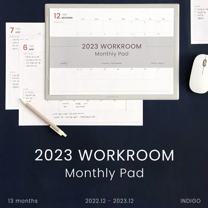 Indigo - 2023 Official Workroom Monthly Pad - Indigo - Planner Pad - Harumio