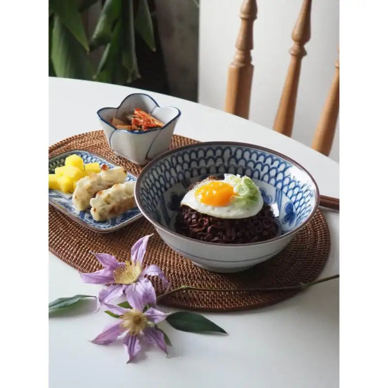 Bymino - Summer Indigo Blue Kosome Noodle Bowl 19cm - Bymino - Kitchenware - Harumio