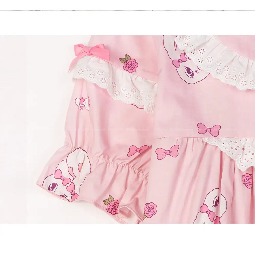 Esther Bunny x Ullala - Heart Bunny Short Sleeve with Lace Pajamas Set - Esther Bunny x Ullala - Clothing - Harumio