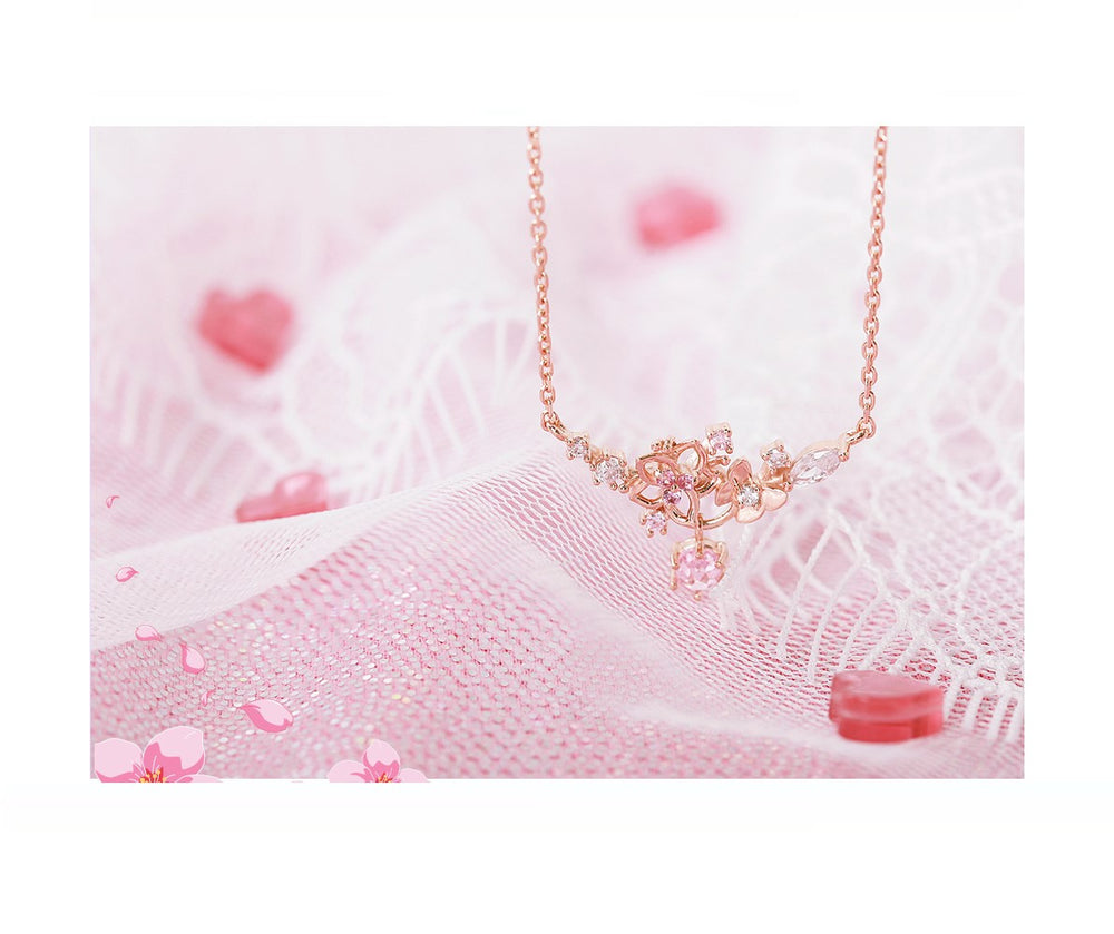 Wedding Peach x CLUE - Peach Flower Silver Necklace