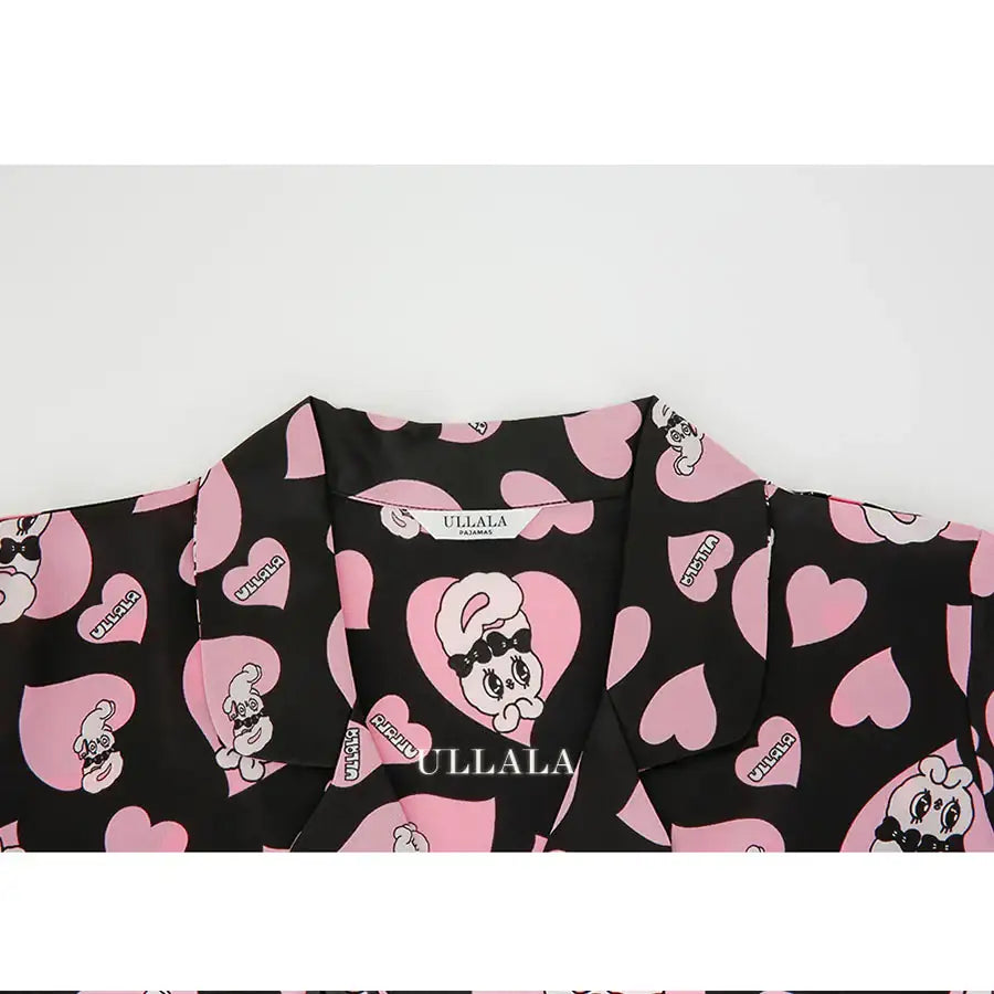 Esther Bunny x Ullala - Chic Bunny Short Sleeve Black Pajamas Set - Esther Bunny x Ullala - Clothing - Harumio