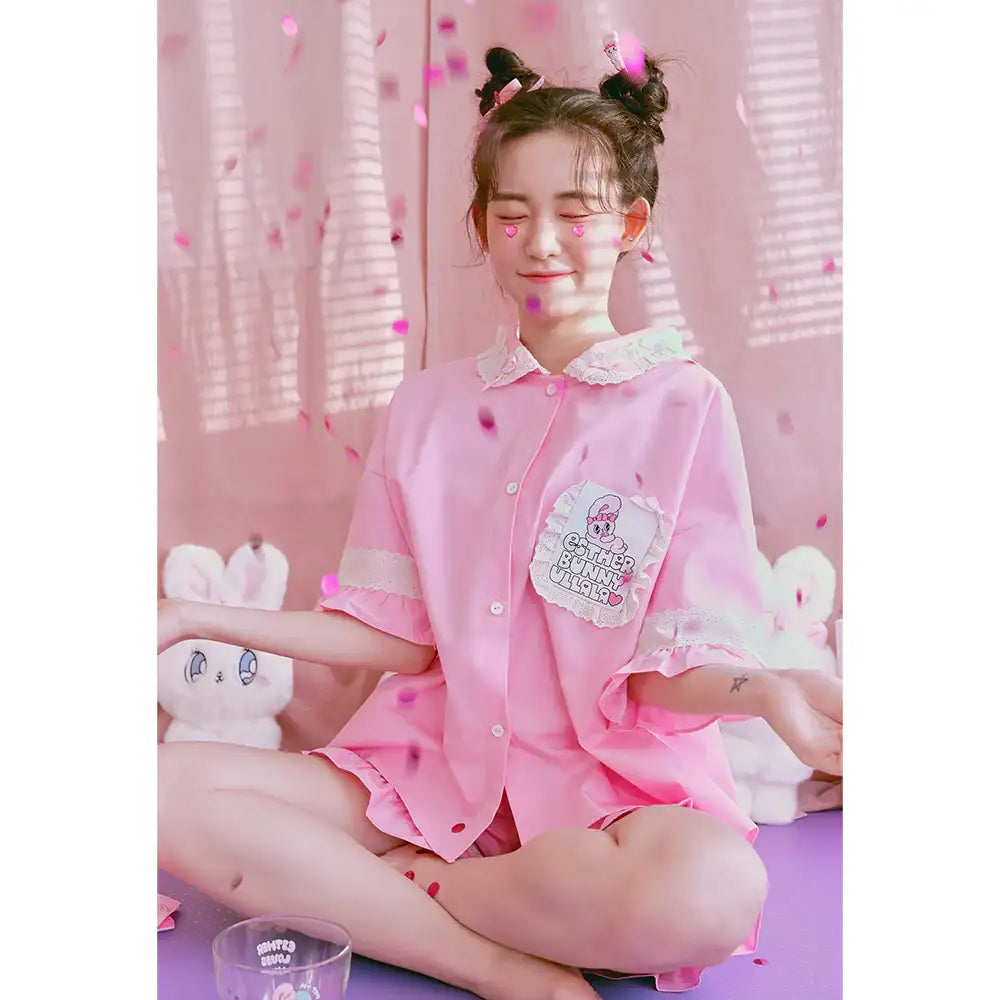 Esther Bunny x Ullala - Pink Short Sleeve Pajamas Set - Esther Bunny x Ullala - Clothing - Harumio