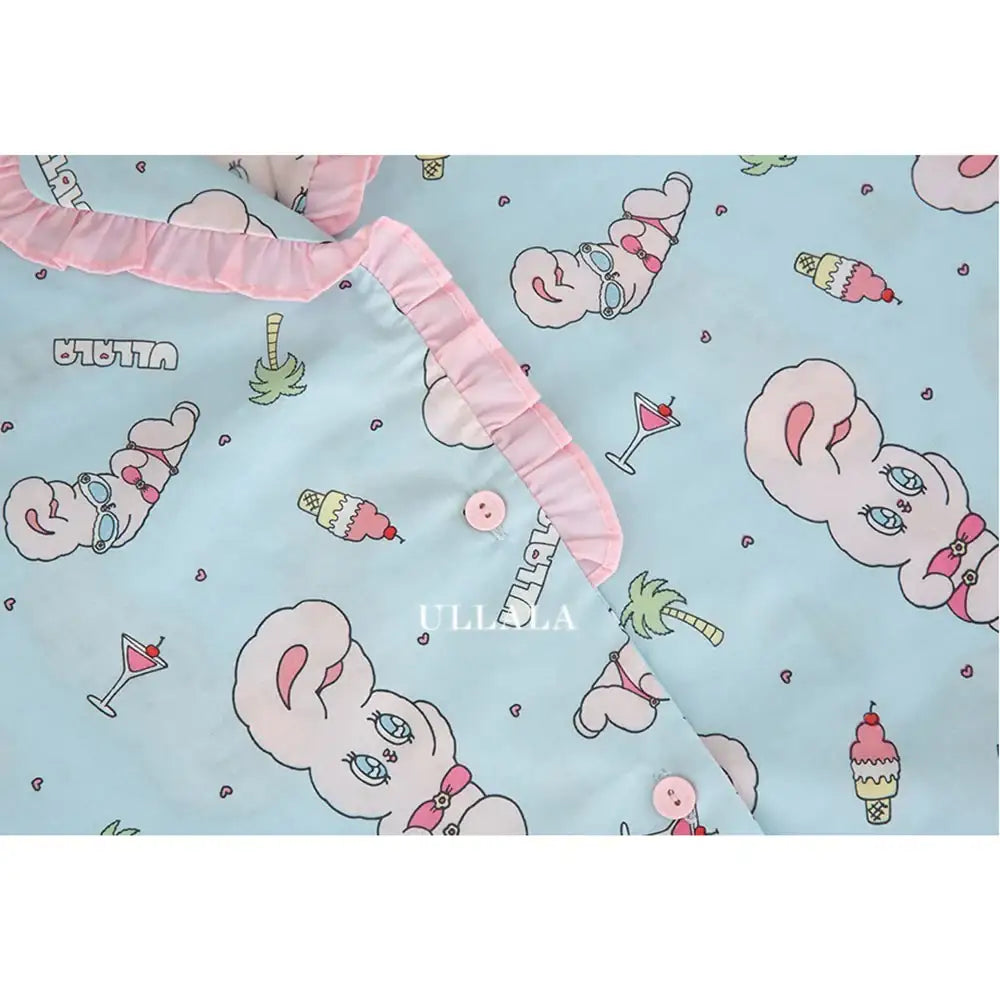 Esther Bunny x Ullala - Vacation Bunny Blue Short Sleeve Pajamas Set - Esther Bunny x Ullala - Clothing - Harumio