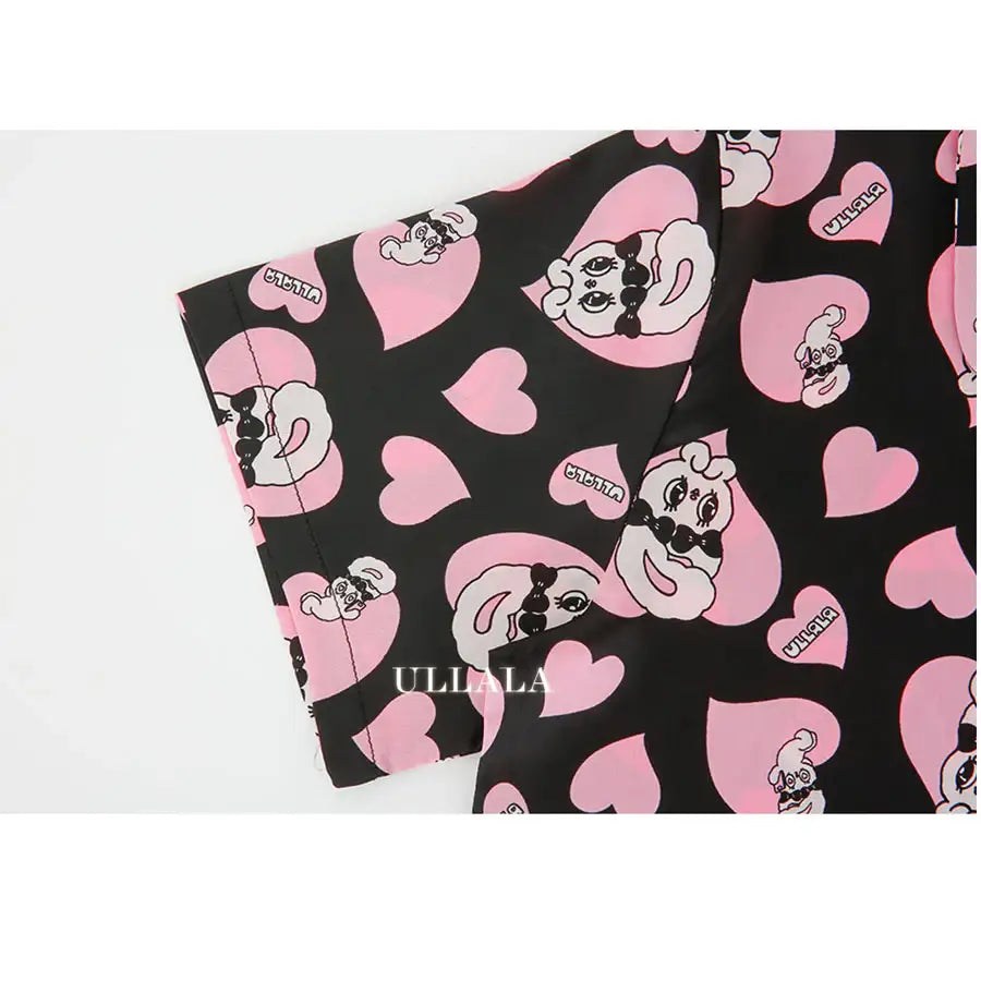Esther Bunny x Ullala - Chic Bunny Short Sleeve Black Pajamas Set - Esther Bunny x Ullala - Clothing - Harumio
