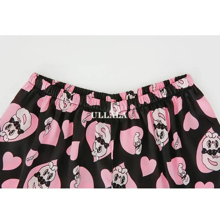 Esther Bunny x Ullala - Chic Bunny Short Sleeve Black Pajamas Set - Esther Bunny x Ullala - Clothing - Harumio