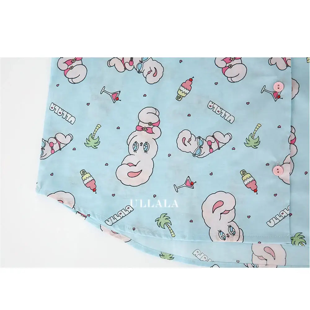 Esther Bunny x Ullala - Vacation Bunny Blue Short Sleeve Pajamas Set - Esther Bunny x Ullala - Clothing - Harumio