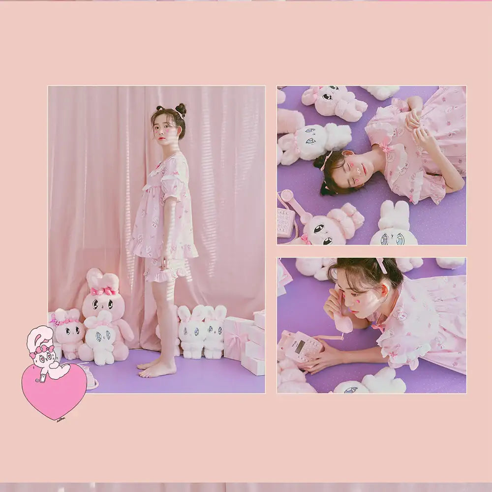 Esther Bunny x Ullala - Heart Bunny Short Sleeve with Lace Pajamas Set - Esther Bunny x Ullala - Clothing - Harumio