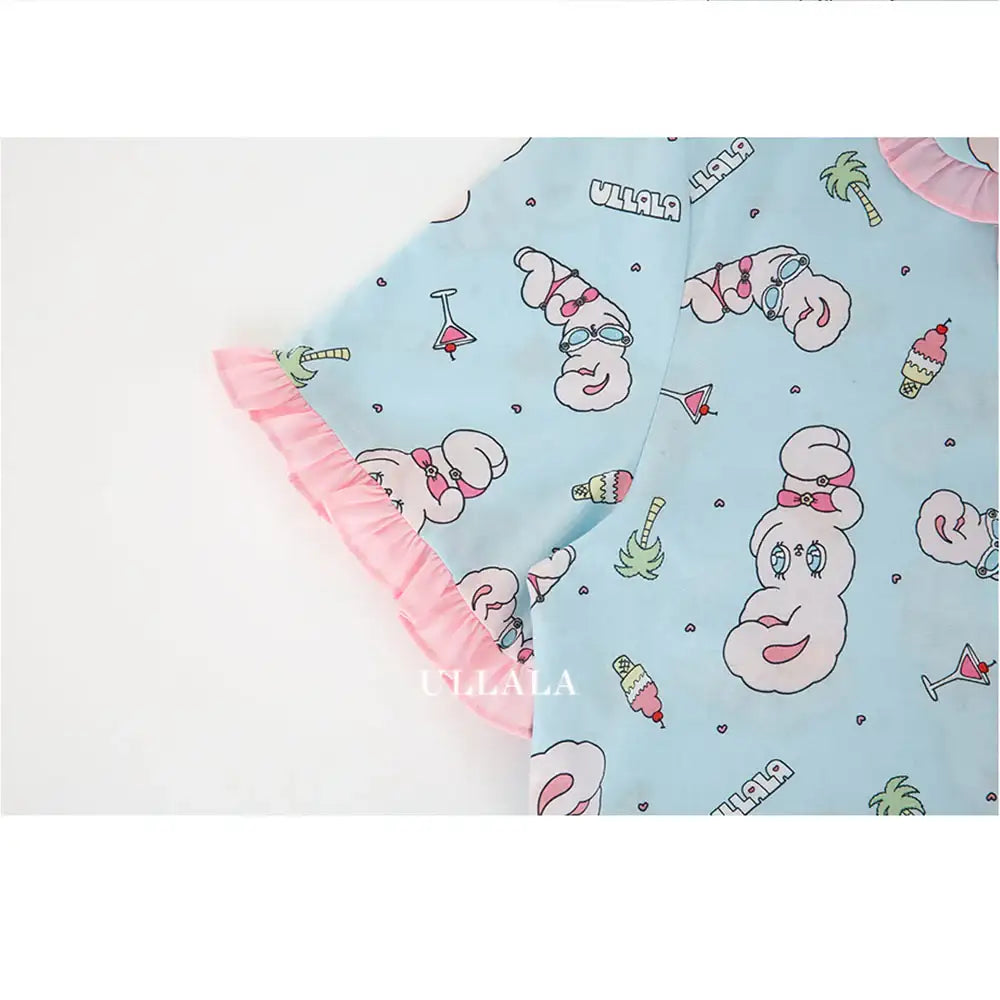 Esther Bunny x Ullala - Vacation Bunny Blue Short Sleeve Pajamas Set - Esther Bunny x Ullala - Clothing - Harumio
