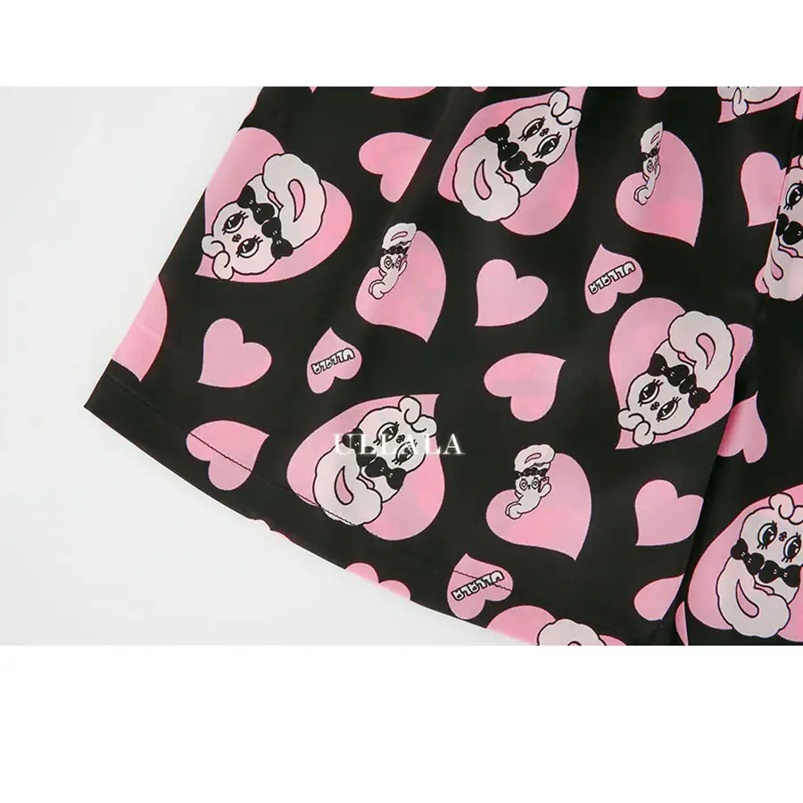 Esther Bunny x Ullala - Chic Bunny Short Sleeve Black Pajamas Set - Esther Bunny x Ullala - Clothing - Harumio