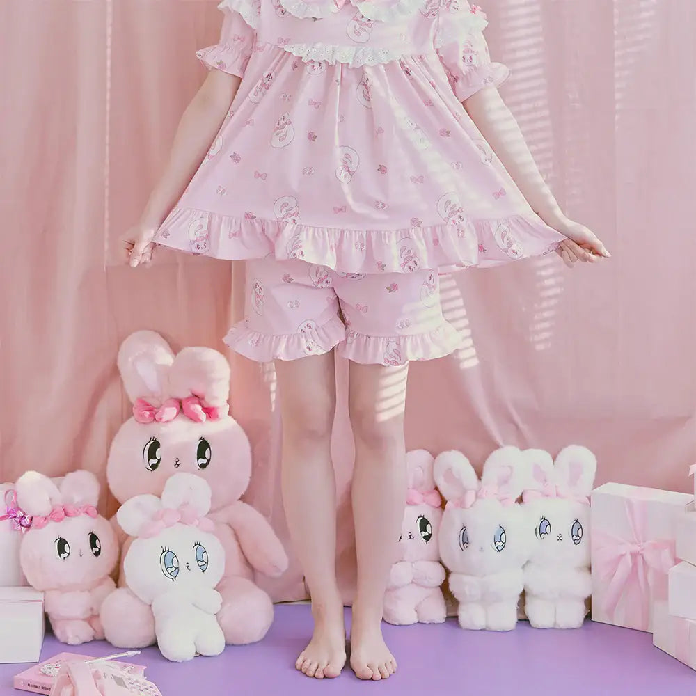 Esther Bunny x Ullala - Heart Bunny Short Sleeve with Lace Pajamas Set - Esther Bunny x Ullala - Clothing - Harumio