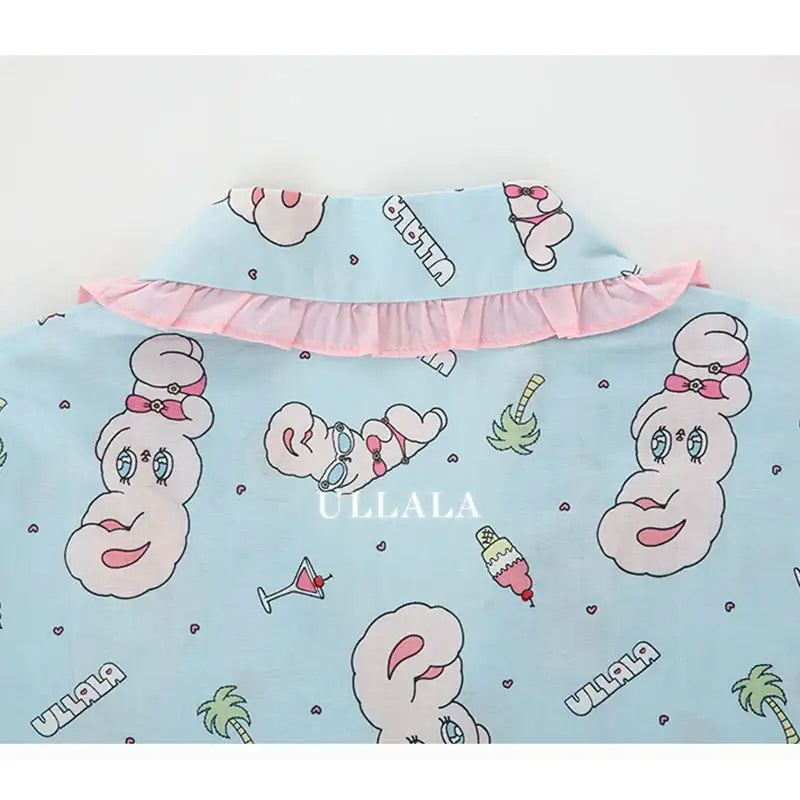 Esther Bunny x Ullala - Vacation Bunny Blue Short Sleeve Pajamas Set - Esther Bunny x Ullala - Clothing - Harumio