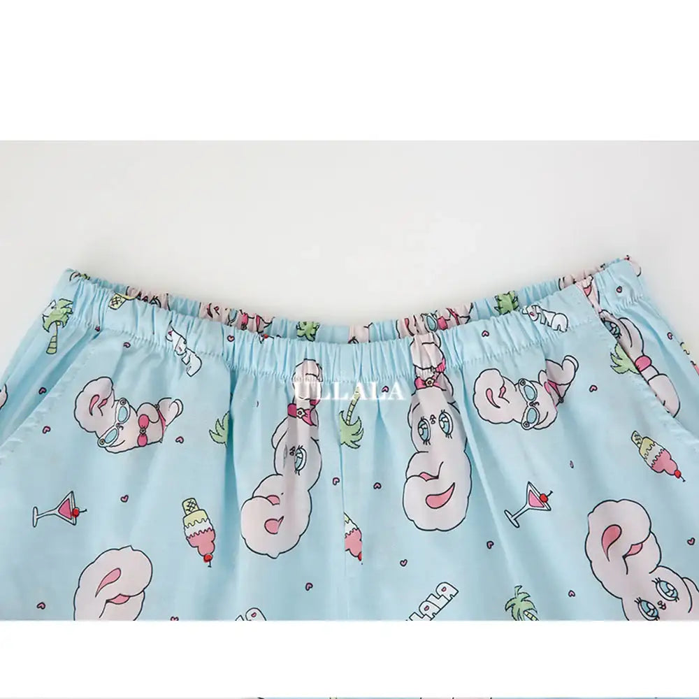 Esther Bunny x Ullala - Vacation Bunny Blue Short Sleeve Pajamas Set - Esther Bunny x Ullala - Clothing - Harumio