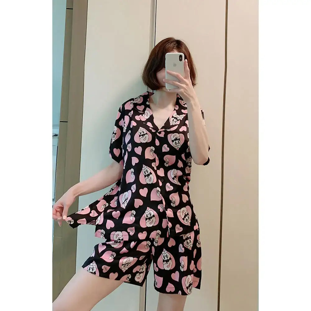 Esther Bunny x Ullala - Chic Bunny Short Sleeve Black Pajamas Set - Esther Bunny x Ullala - Clothing - Harumio