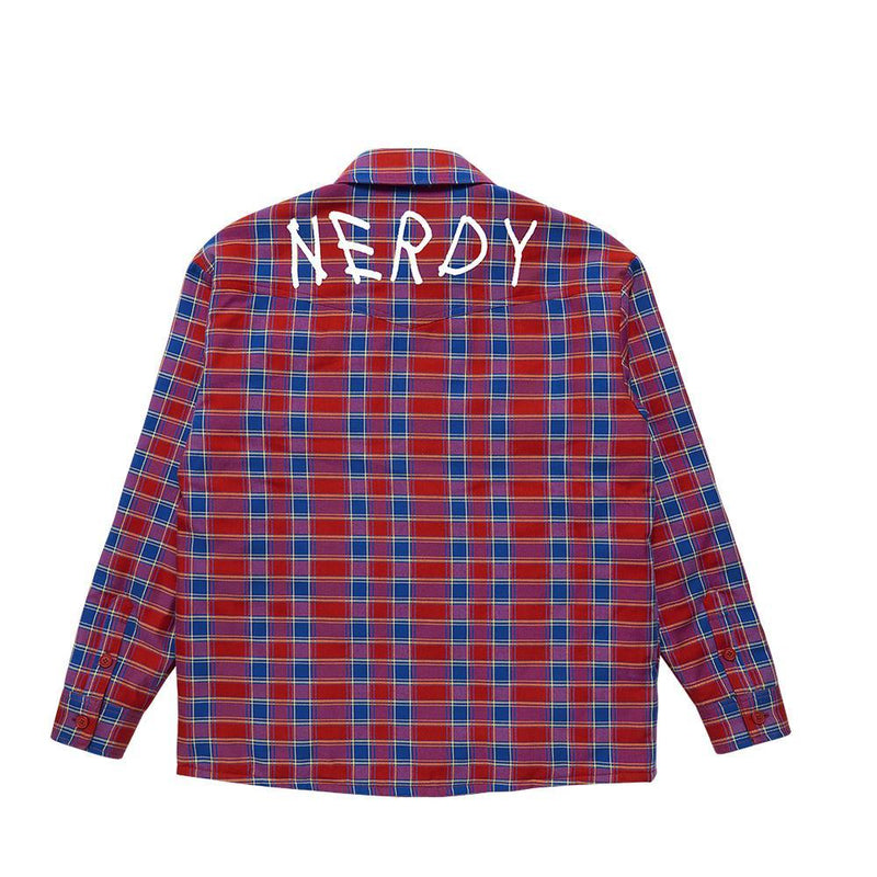 Nerdy - Padded Flannel Shirt Jacket - Red