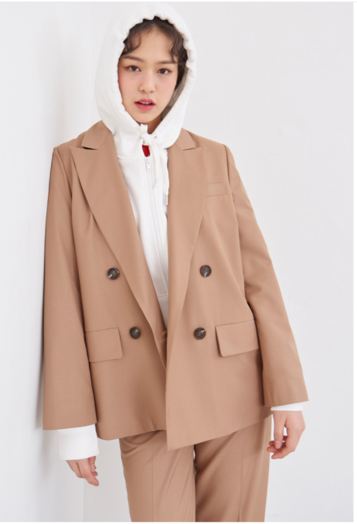 Lap - Tailored Boxy Jacket - Beige - Jacket - Harumio
