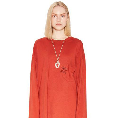 Liful - Oval Pocket Long Sleeve Shirt - Red Brown