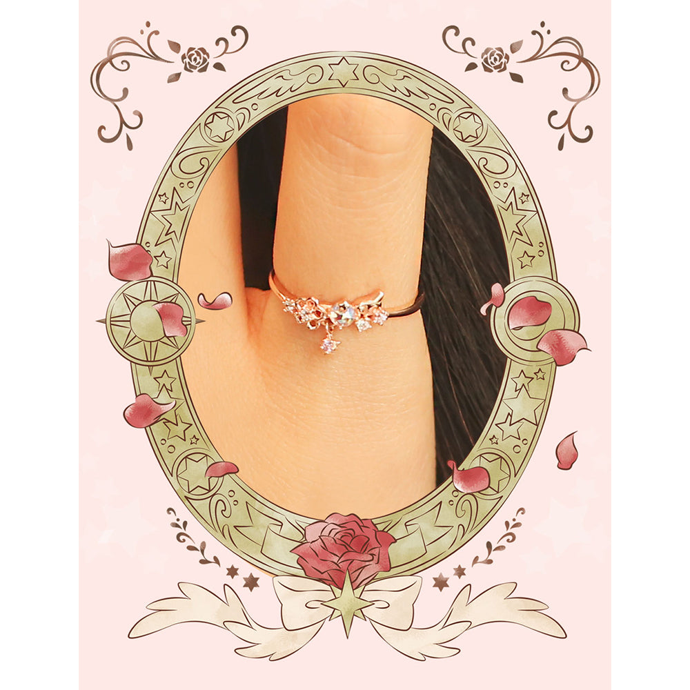 OST x Cardcaptor Sakura - Aurora Rose Stone Cherry Blossom Silver Ring