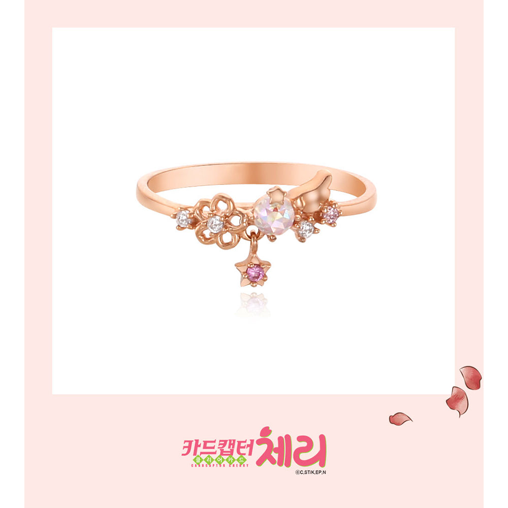 OST x Cardcaptor Sakura - Aurora Rose Stone Cherry Blossom Silver Ring