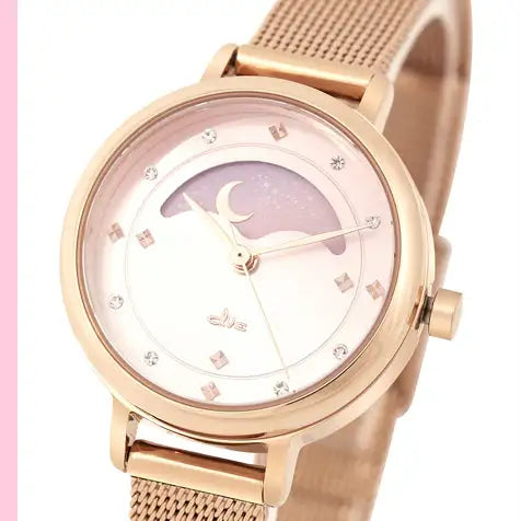 Clue X Esther Bunny - Beautiful Bunny Moon Phase Rose Gold Mesh Watch - CLUE - Accessories - Harumio