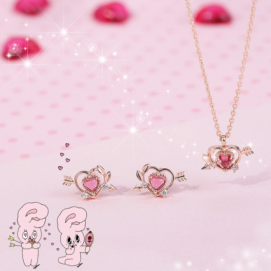 Clue X Esther Bunny - Cupid Esther Bunny Ruby Stone Silver Earrings