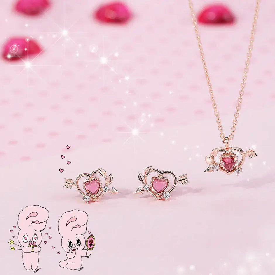 Clue X Esther Bunny - Cupid Esther Bunny Ruby Stone Silver Earrings - CLUE - Accessories - Harumio