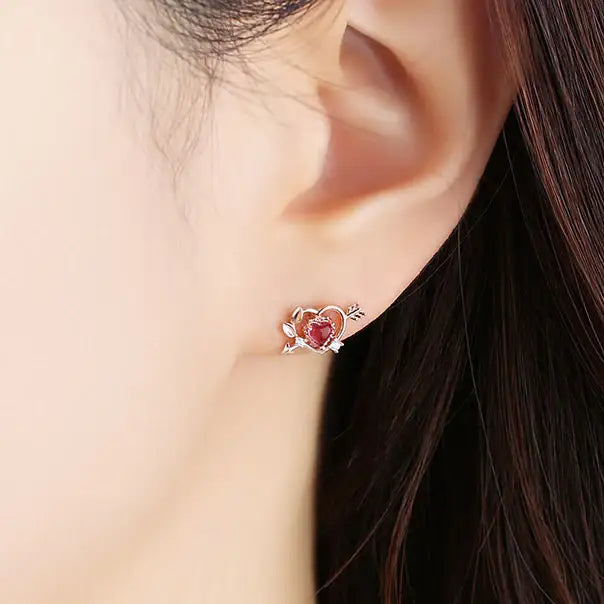 Clue X Esther Bunny - Cupid Esther Bunny Ruby Stone Silver Earrings - CLUE - Accessories - Harumio