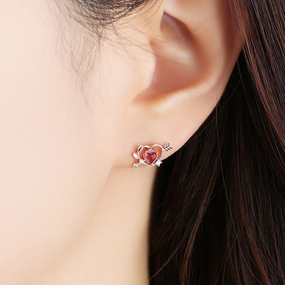 Clue X Esther Bunny - Cupid Esther Bunny Ruby Stone Silver Earrings